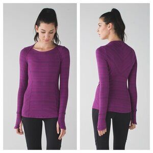 Lululemon Kanto Catch Me Long Sleeve 4 Stripe Regal Plum Naval Blue